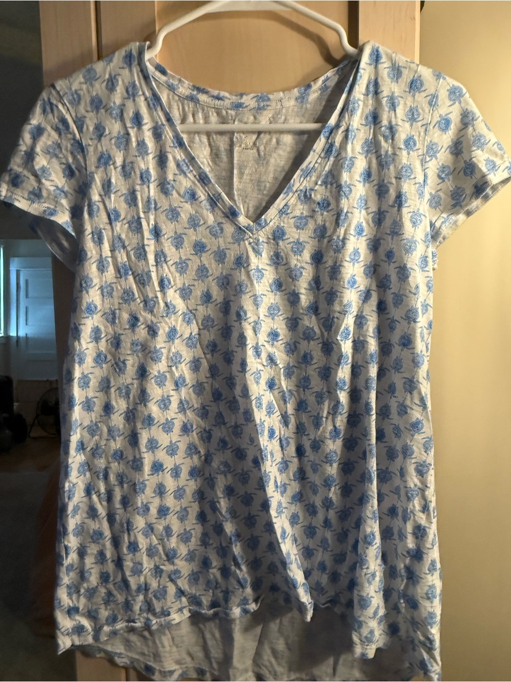 Lilly Pulitzer White Tee with Blue Floral Print V-Neck